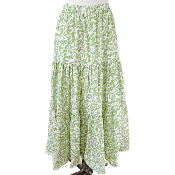 COCO SHOP Tiered Maxi Skirt in Light Green Limes Size Medium - Picture 2 of 11
